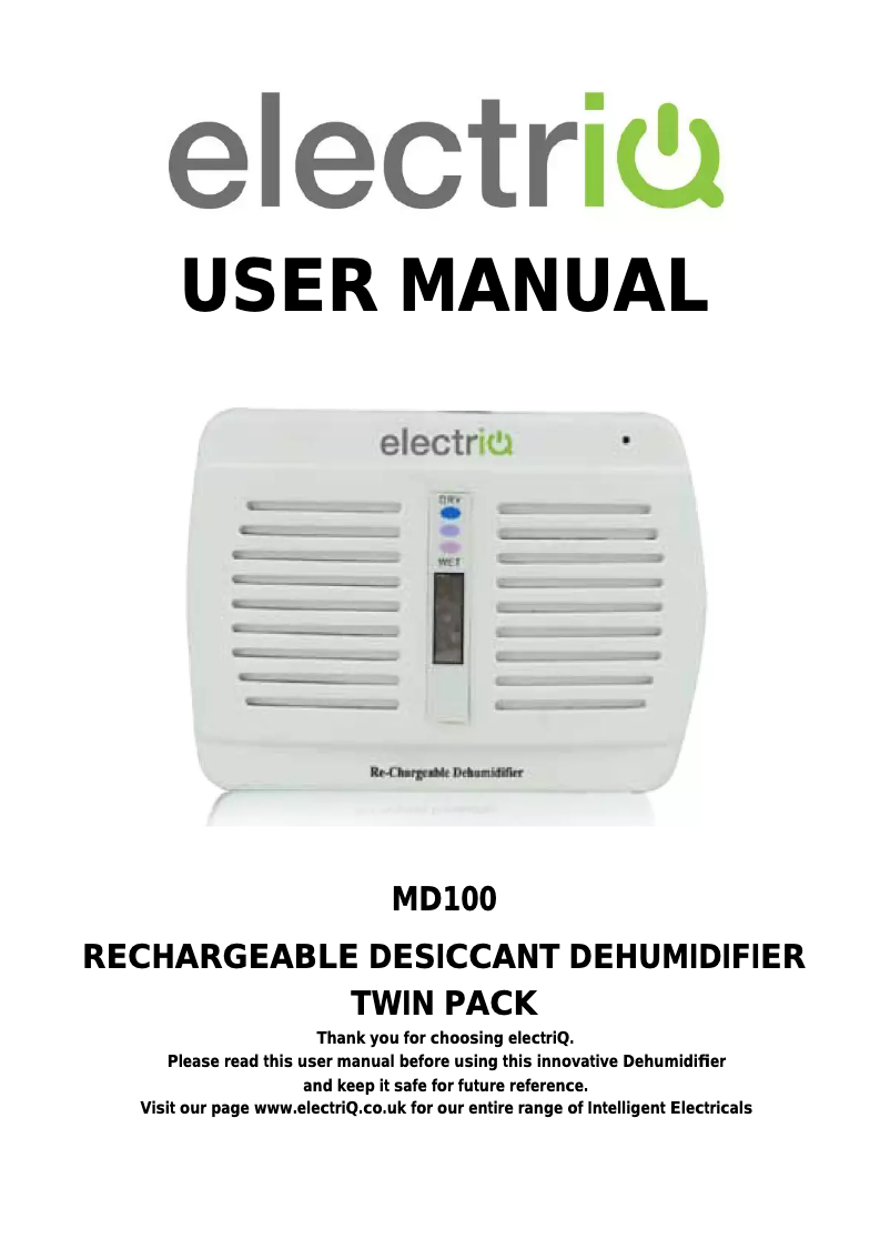 Page 1 de la notice Manuel utilisateur ElectriQ MD100