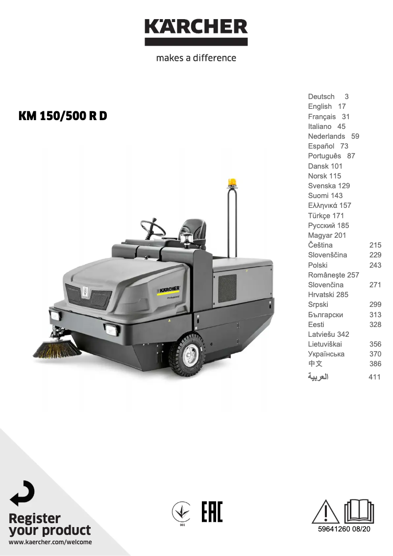 Page 1 de la notice Manuel utilisateur Kärcher KM 150/500 R D