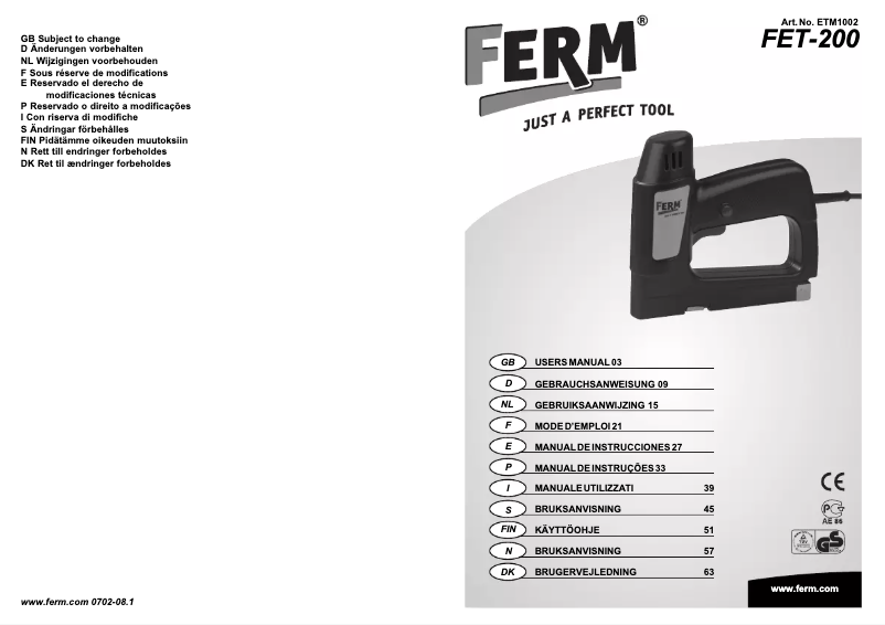 Page 1 of the manual User Manual Ferm FET-200