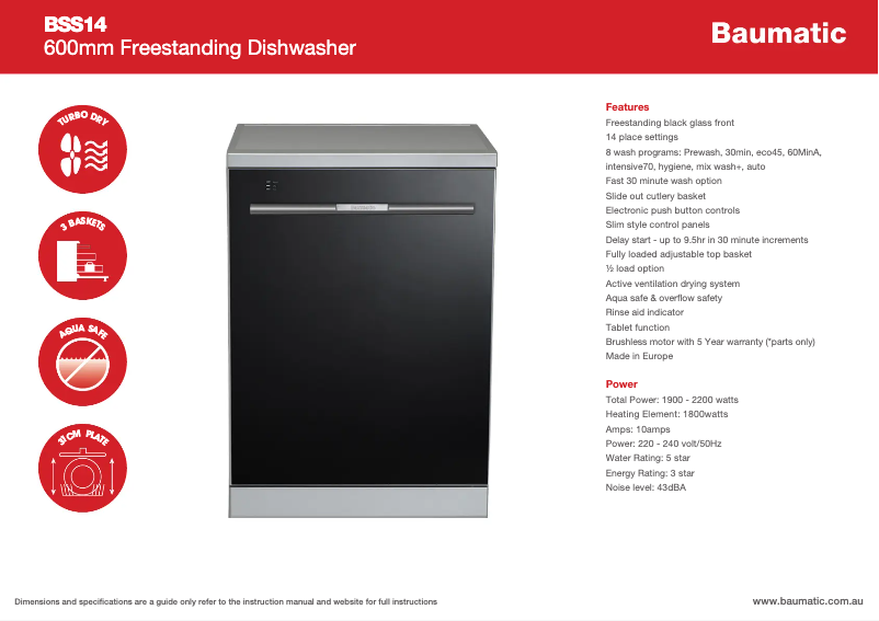 Page 1 de la notice Fiche technique Baumatic BSS14