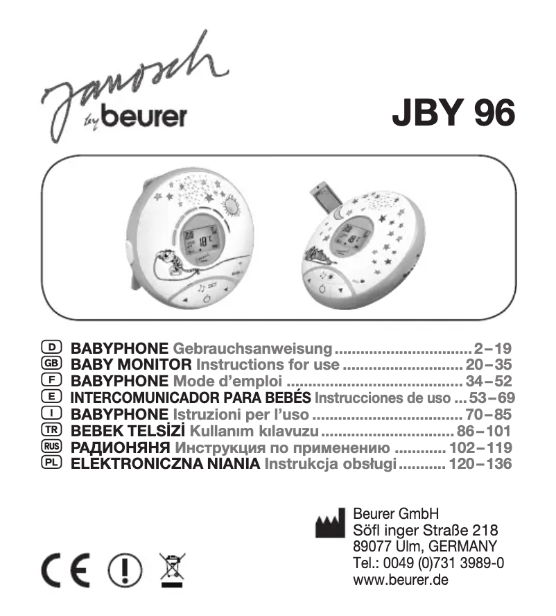 Page 1 de la notice Manuel utilisateur Beurer JBY 96