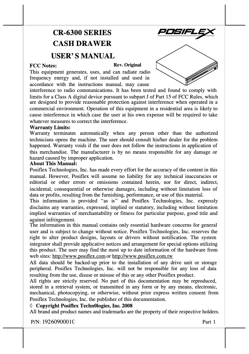 Page 1 de la notice Manuel utilisateur Posiflex CR-6300