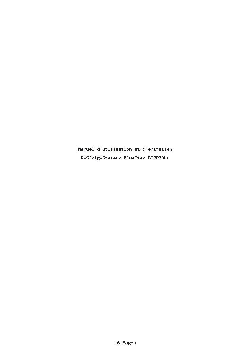 Page 1 de la notice Manuel d'utilisation et d'entretien BlueStar BIRP30L0