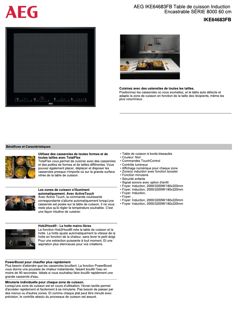 Page 1 de la notice Fiche technique AEG IKE64683FB