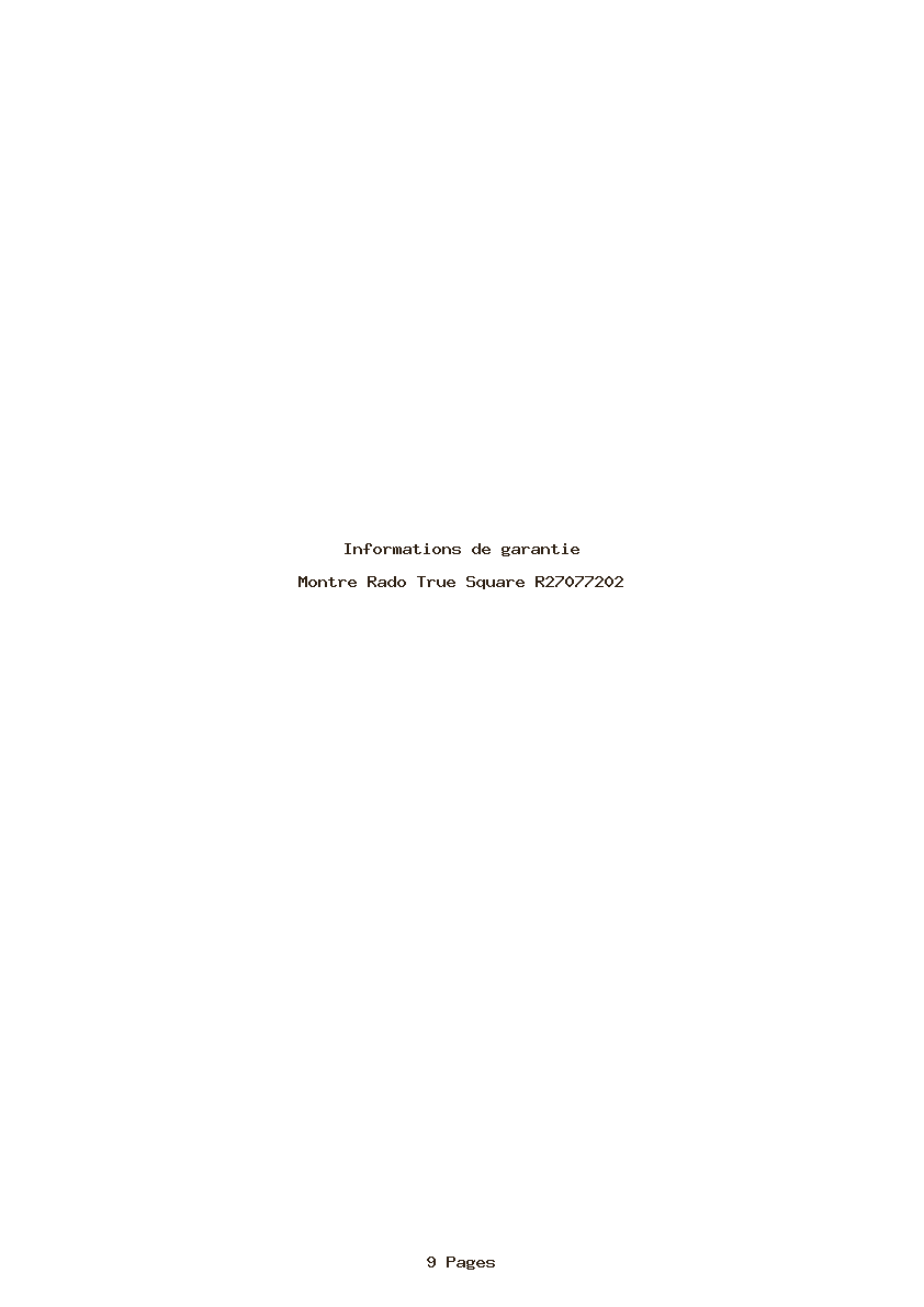 Page 1 de la notice Informations de garantie Rado True Square R27077202