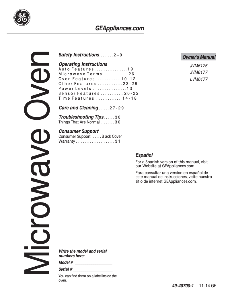 Página 1 del manual Manual de usuario GE JVM6175RFSS