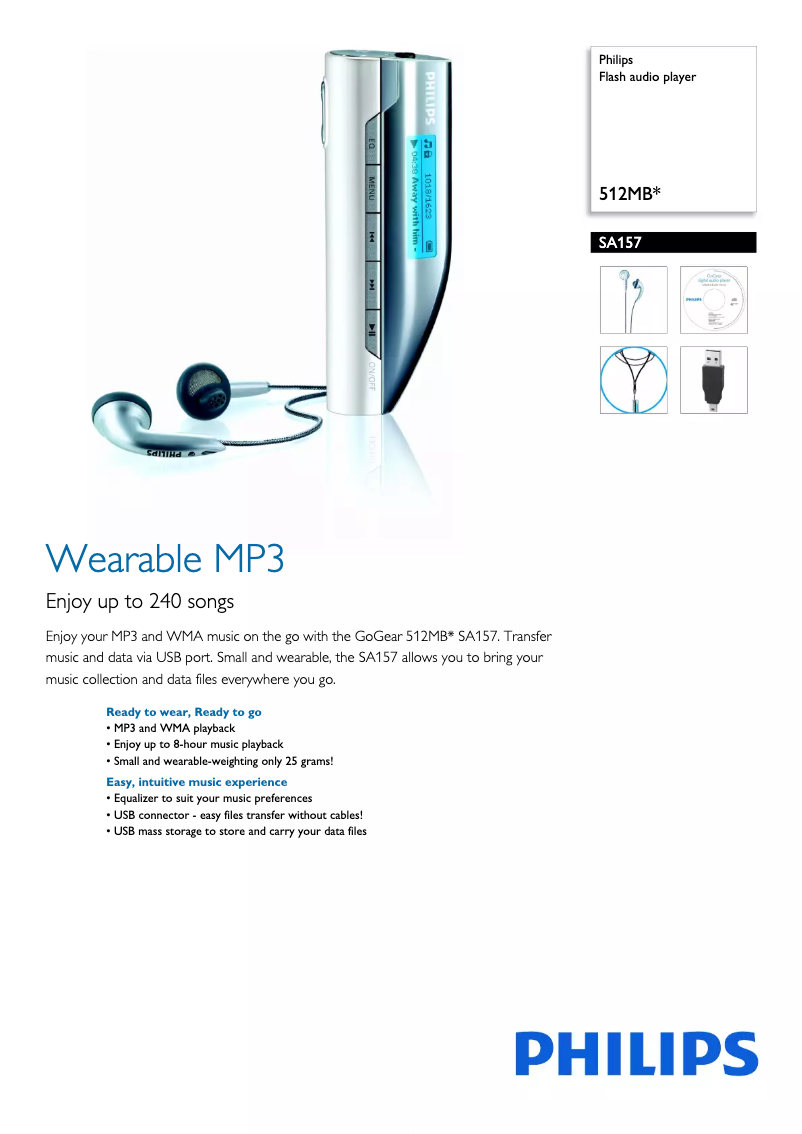 Page 1 of the manual Brochure Philips GoGear SA157