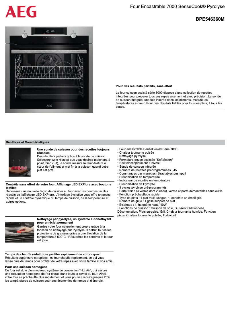 Page 1 de la notice Fiche technique AEG BPE546360M