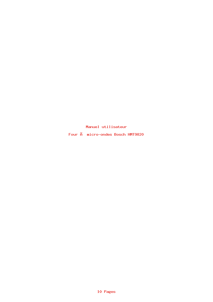 Page 1 de la notice Manuel utilisateur Bosch HMT9820