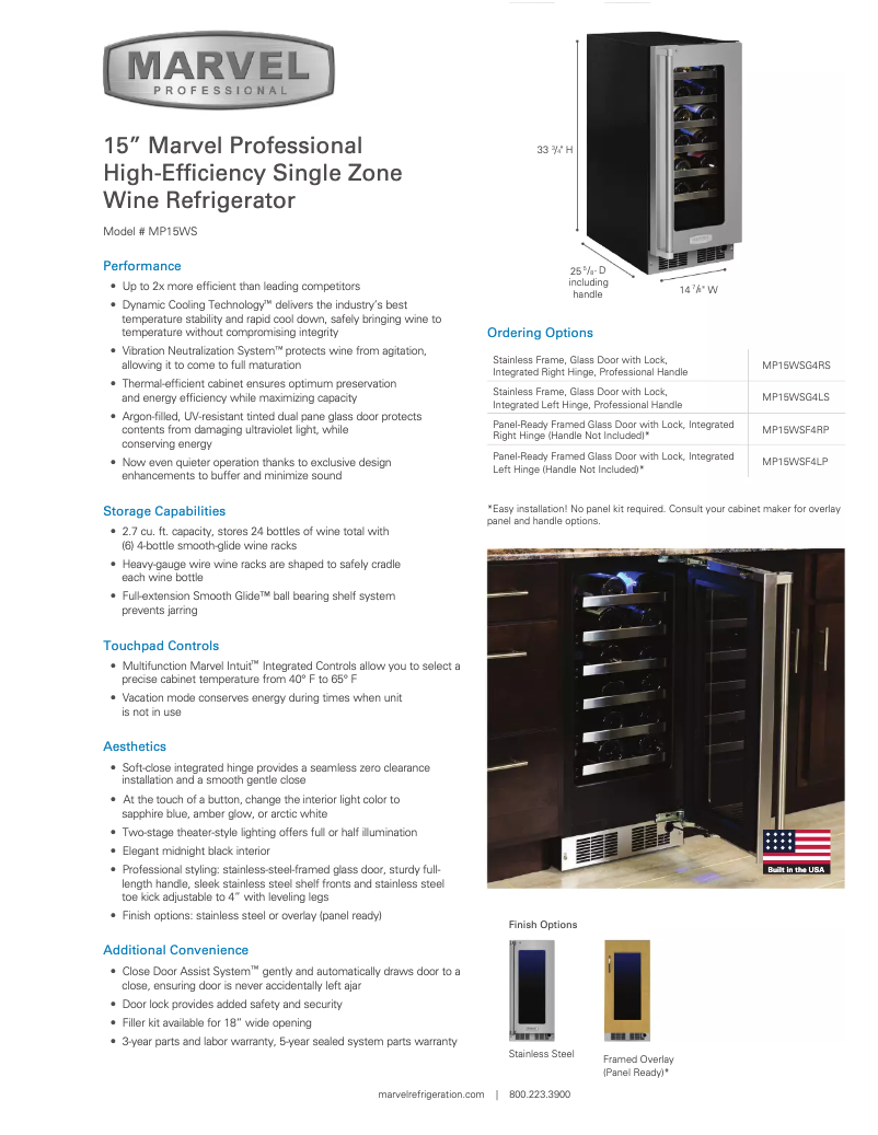 Page 1 of the manual Technical Sheet Marvel MP15WSG4RS