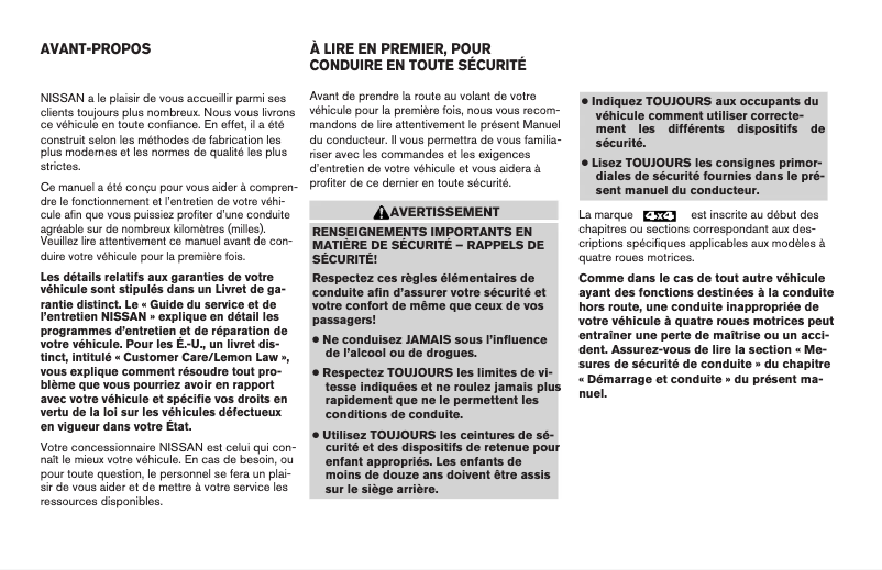 Page 1 de la notice Manuel utilisateur Nissan Pathfinder (2005)