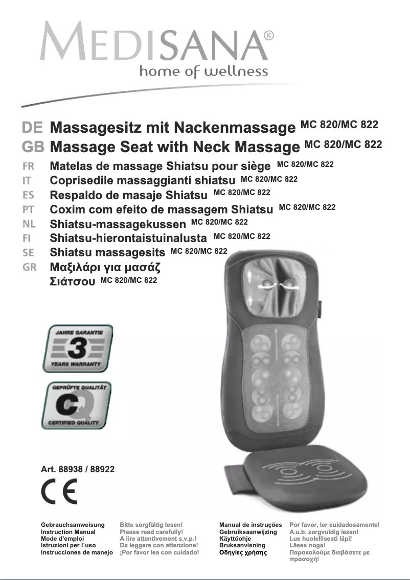 Page 1 de la notice Manuel utilisateur Medisana Shiatsu MC 822