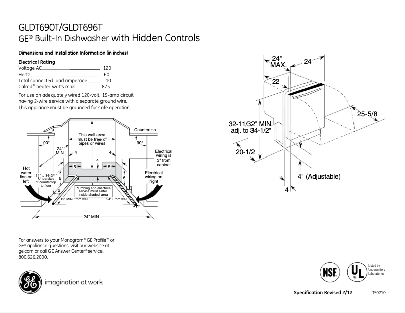 Page n°1 - Fiche technique GE GLDT696TSS