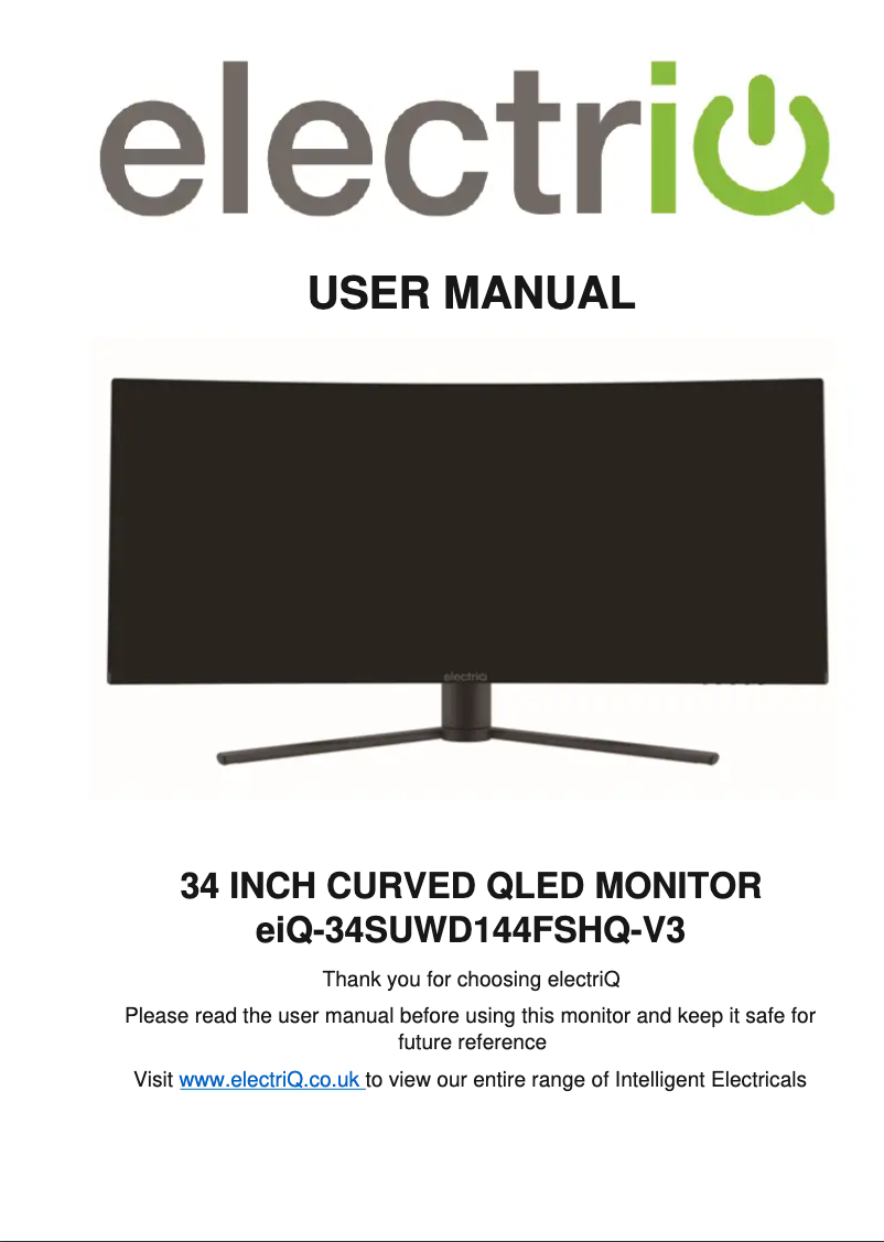 Page 1 de la notice Manuel utilisateur ElectriQ eiQ-34SUWD144FSHQ