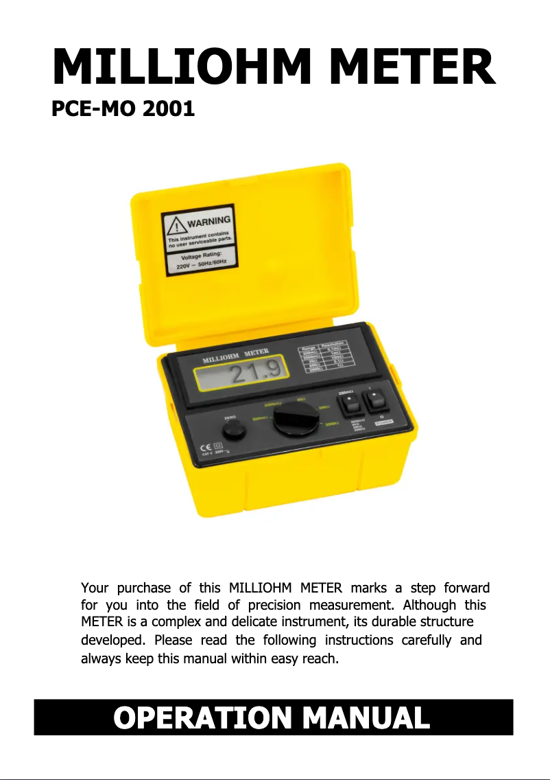 Page 1 de la notice Manuel utilisateur PCE Instruments PCE-MO 2001