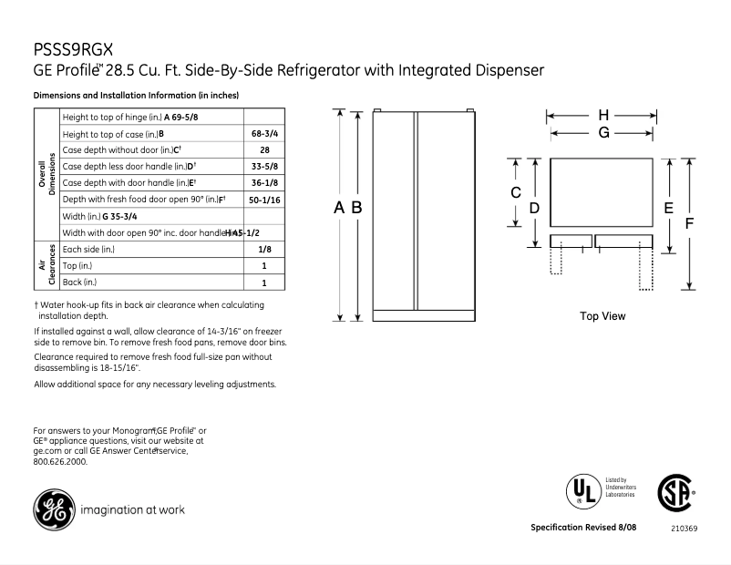 Página 1 del manual Ficha técnica GE Profile PSSS9RGXSS