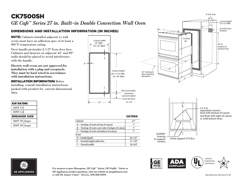 Page n°1 - Fiche technique GE Café CK7500SHSS