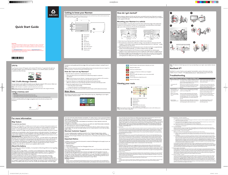 Page 1 de la notice Guide de démarrage rapide Navman EZY460MT