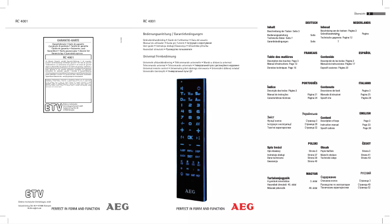 Page 1 de la notice Manuel utilisateur AEG RC 4001