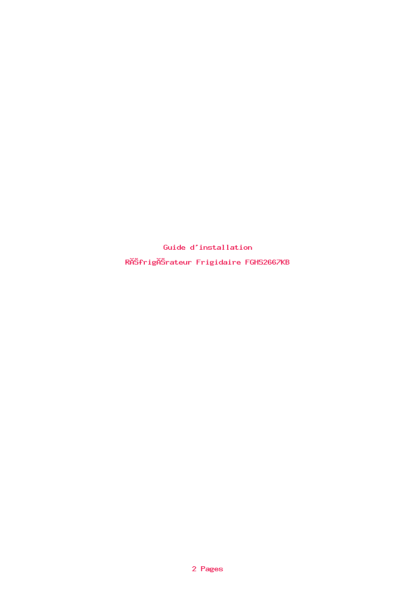 Page 1 de la notice Guide d'installation Frigidaire FGHS2667KB