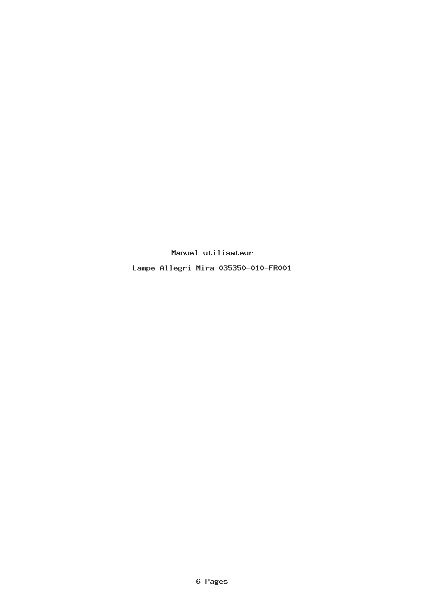 Page 1 de la notice Manuel utilisateur Allegri Mira 035350-010-FR001