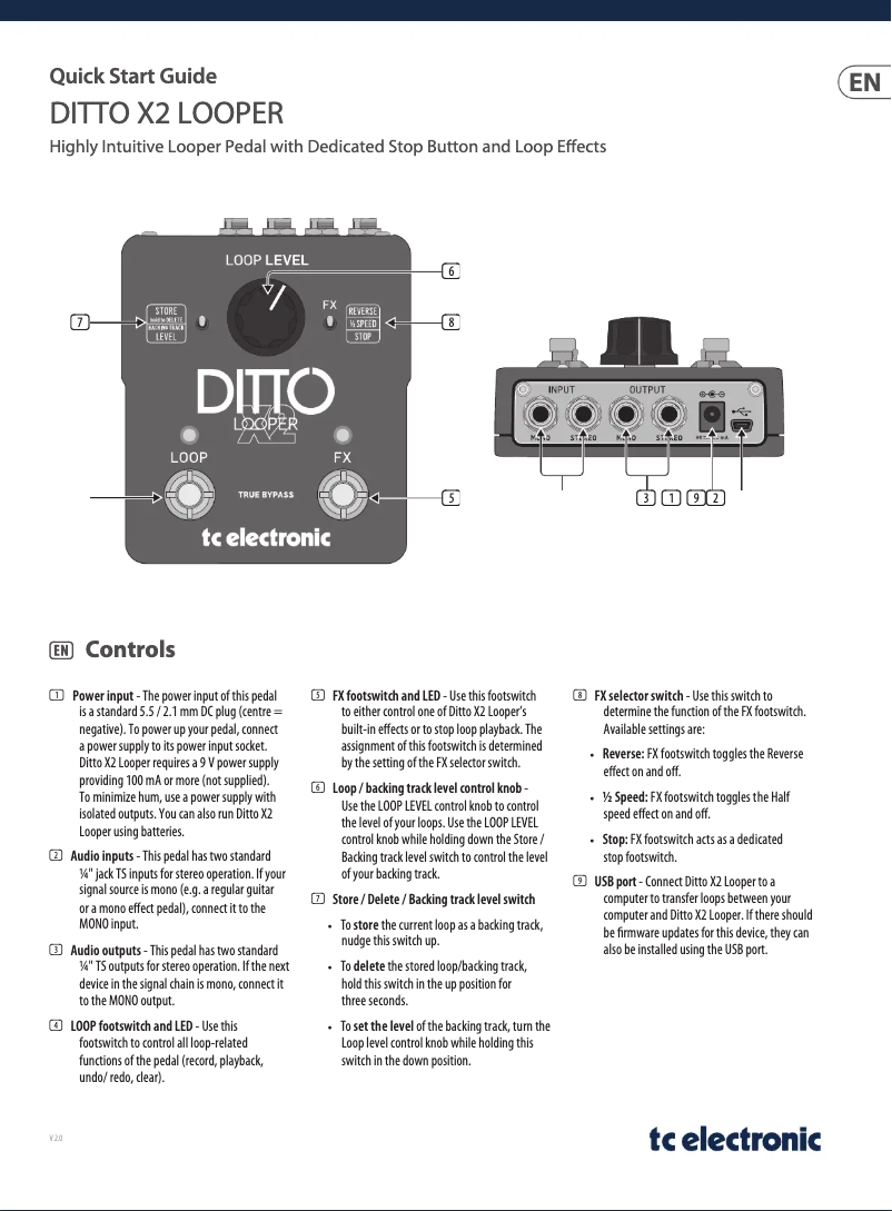 Page 1 de la notice Manuel utilisateur TC Electronic Ditto X2 Looper