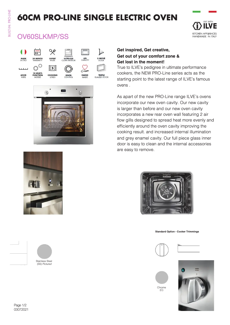 Page 1 de la notice Fiche technique Ilve OV60SLKMPSS