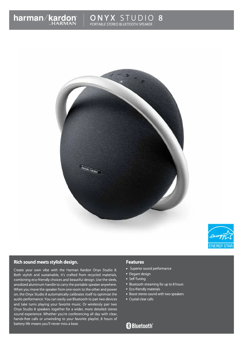 Page 1 de la notice Fiche technique Harman Kardon Onyx Studio 8