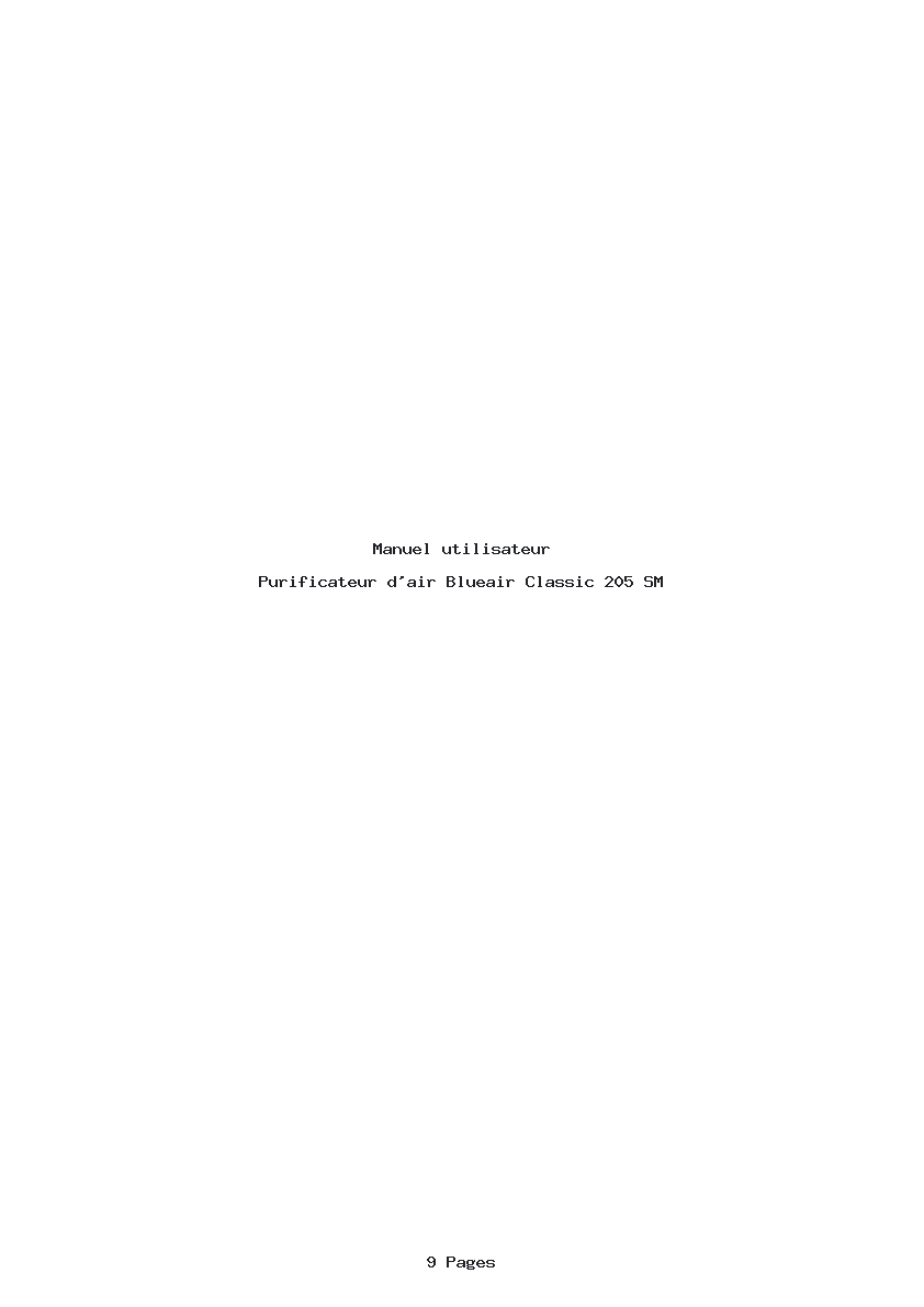 Page 1 de la notice Manuel utilisateur Blueair Classic 205 SM
