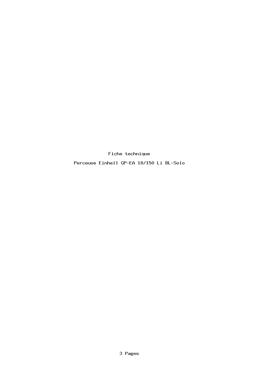 Page 1 de la notice Fiche technique Einhell GP-EA 18/150 Li BL-Solo