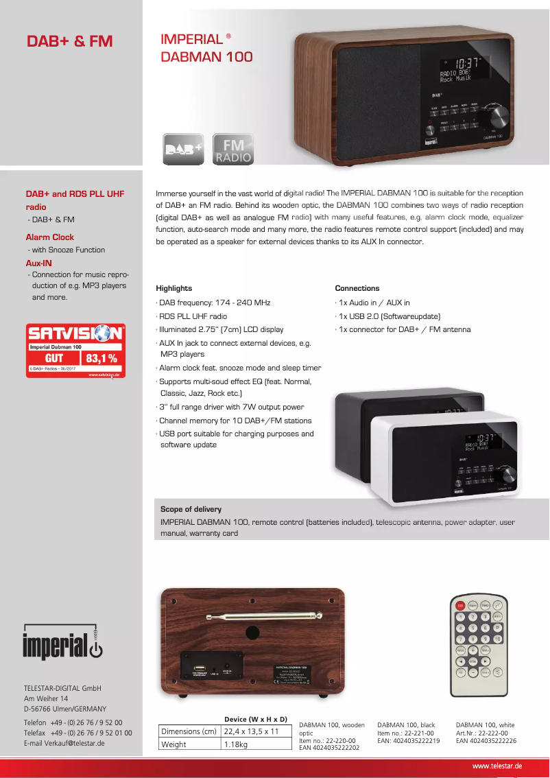 Page 1 de la notice Fiche technique Imperial Dabman 100