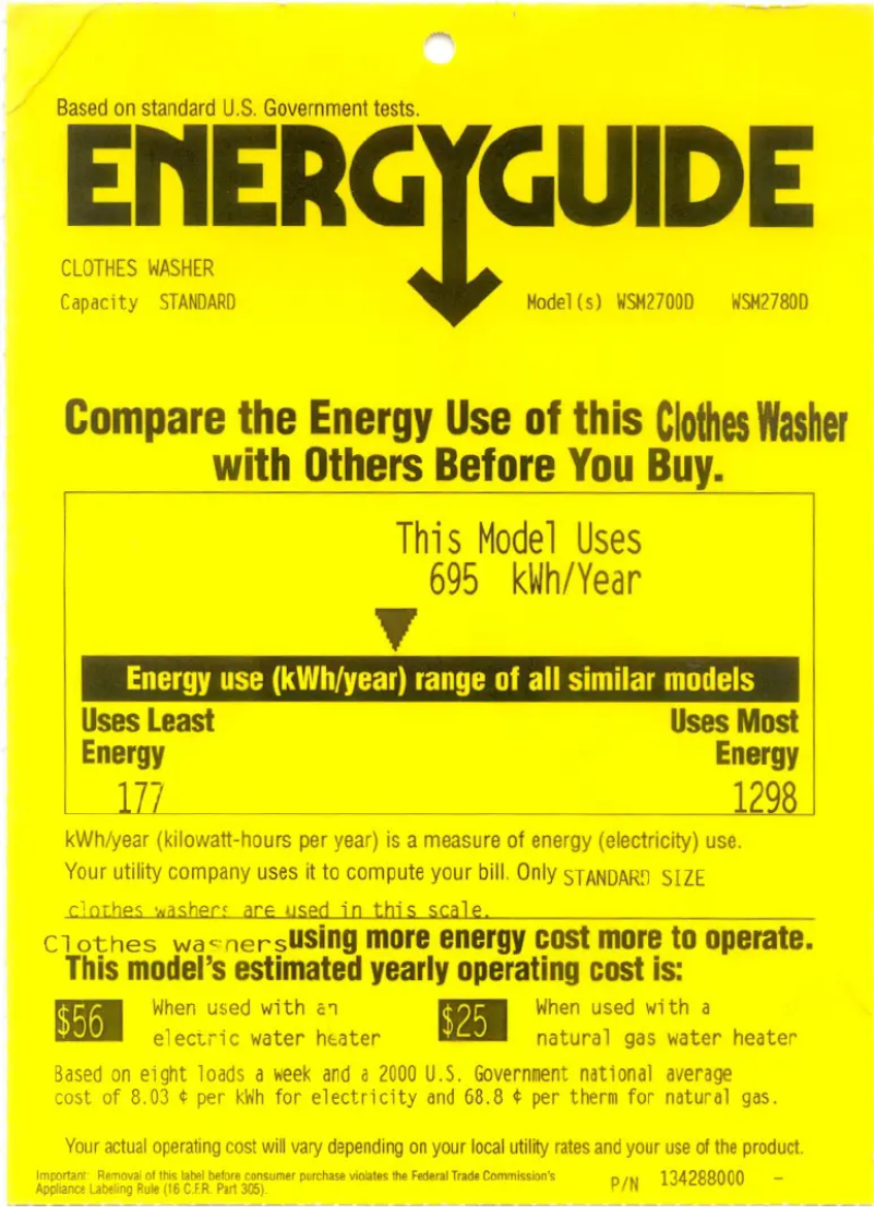 Page n°1 - Label énergétique GE WSM2700DWW