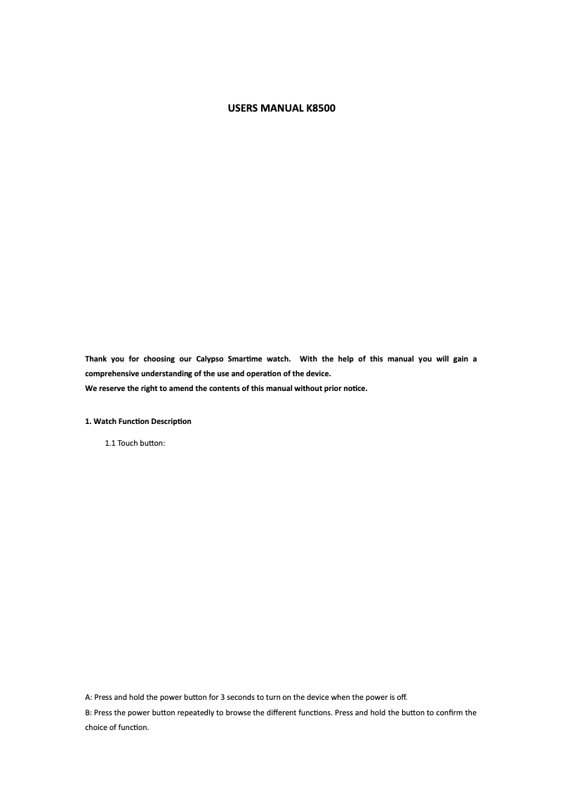 Page 1 de la notice Manuel utilisateur Calypso K8500