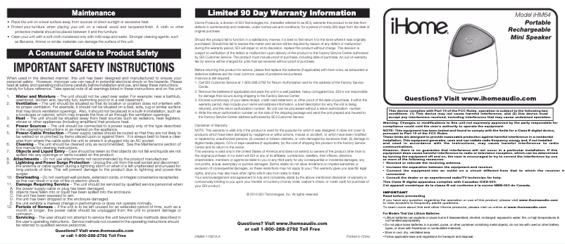 Page 1 of the manual User Manual iHome IHM64