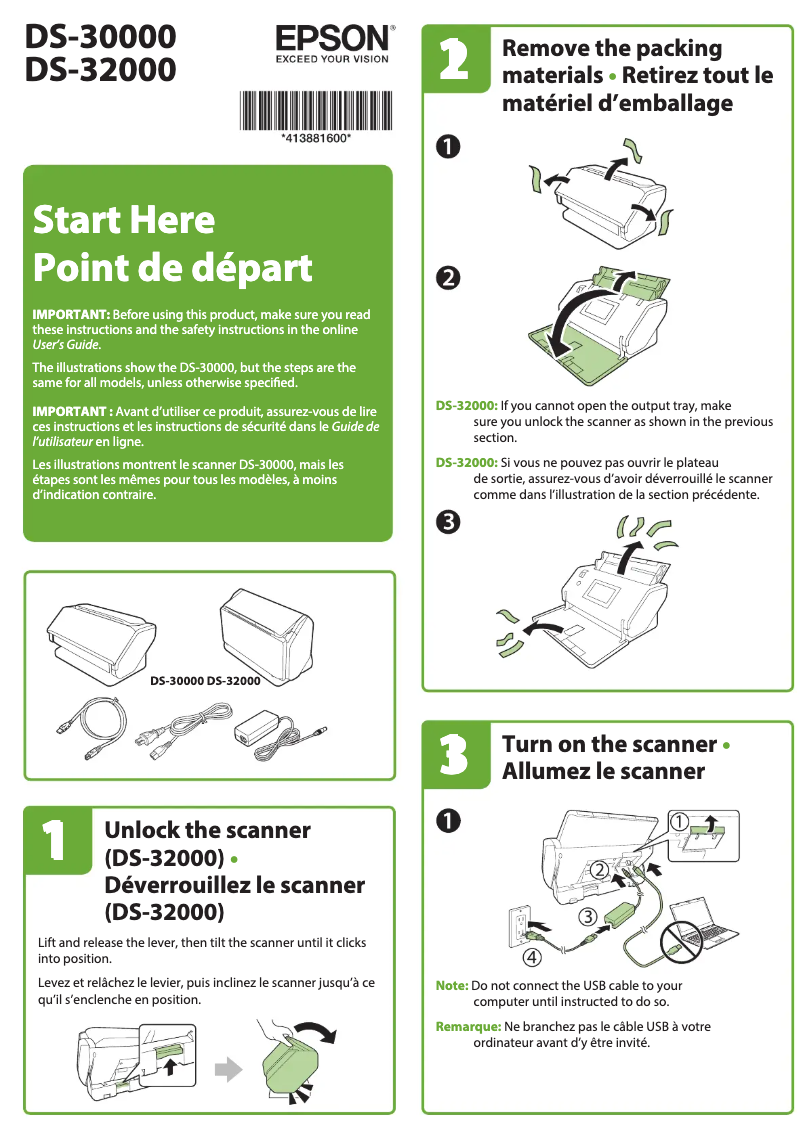 Página 1 del manual Guía de instalación Epson WorkForce DS-30000