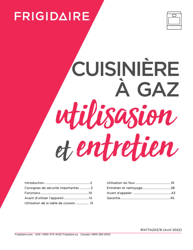 Page 1 de la notice Manuel utilisateur Frigidaire PCFG3670AF