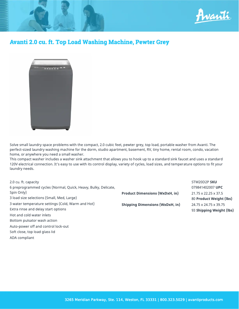 Page 1 of the manual Technical Sheet Avanti STW20D2P