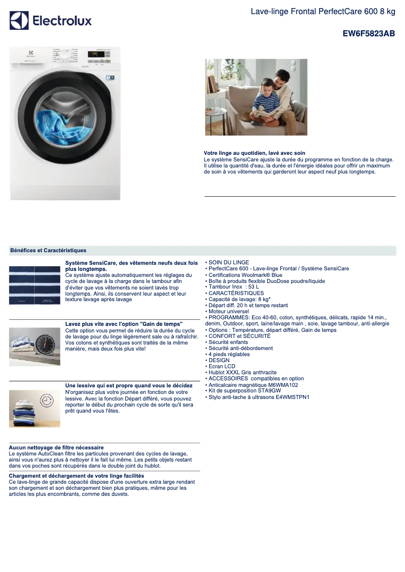 Página 1 del manual Ficha técnica Electrolux EW6F5823AB