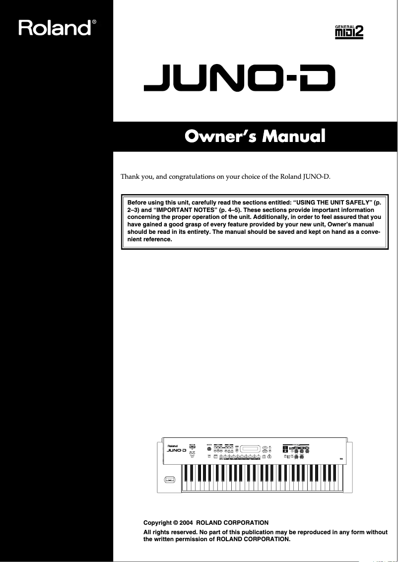 Page 1 de la notice Manuel utilisateur Roland JUNO-D