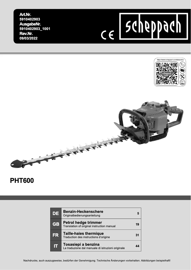 Page 1 de la notice Manuel utilisateur Scheppach PHT600