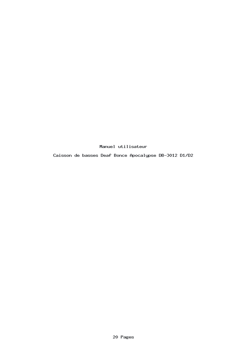 Page 1 de la notice Manuel utilisateur Deaf Bonce Apocalypse DB-3012 D1/D2