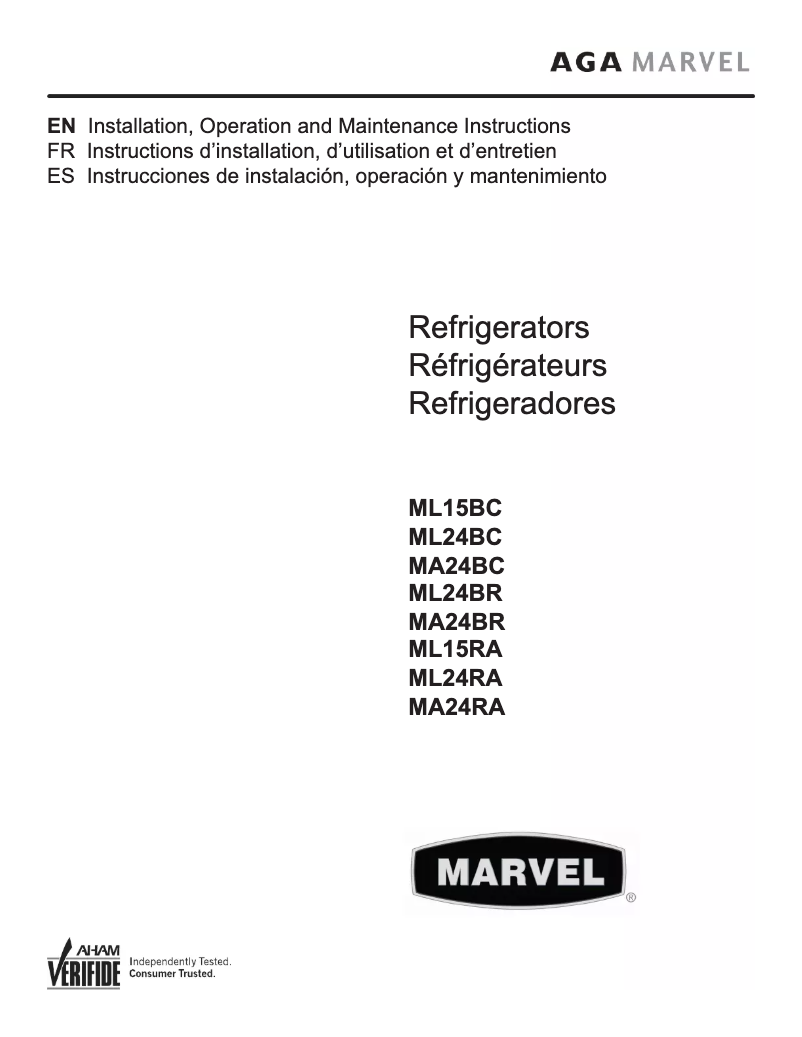 Page 1 de la notice Manuel utilisateur Marvel MA24RAS2RS
