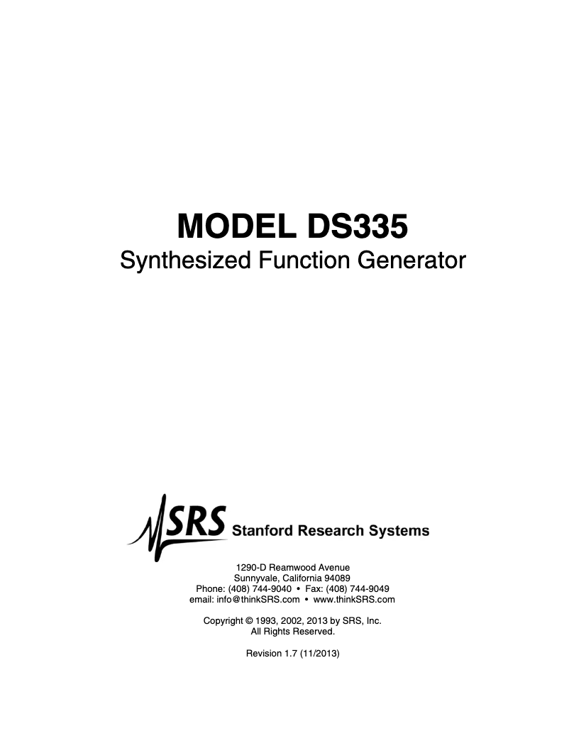 Page 1 of the manual User Manual SRS DS335