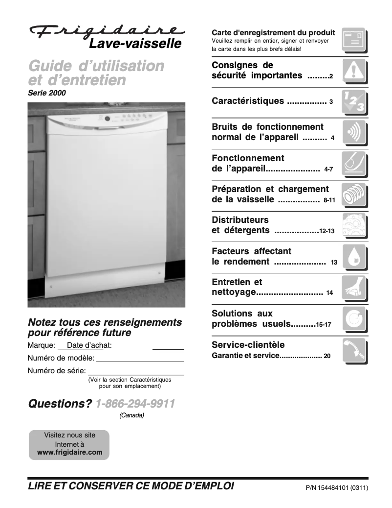Page 1 de la notice Manuel utilisateur Frigidaire GLD2155RDC