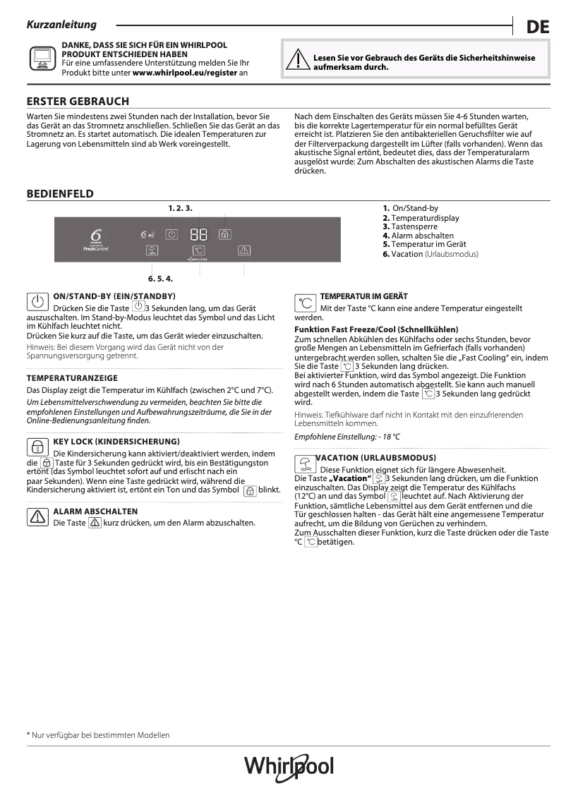 Page 1 de la notice Mode d'emploi Whirlpool ARG 1808222
