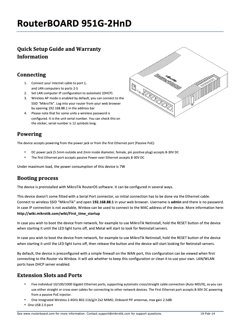 Page 1 de la notice Manuel utilisateur Mikrotik RB951G-2HND