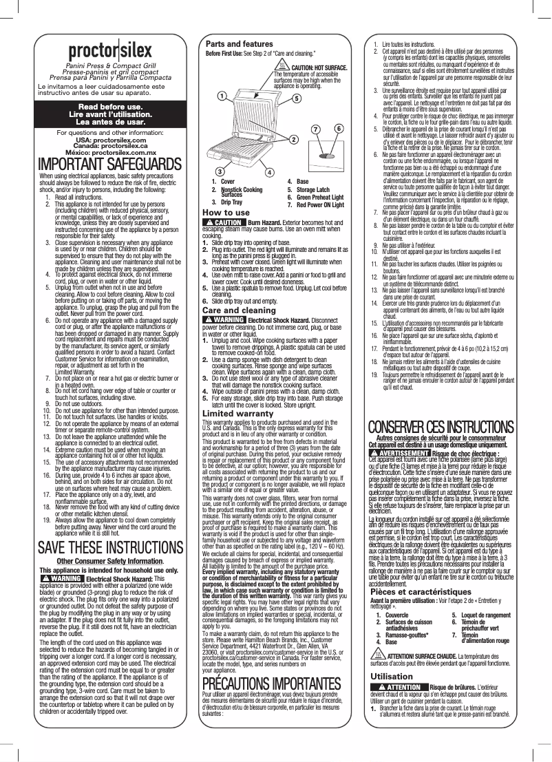 Page 1 de la notice Manuel utilisateur Proctor Silex 25440PS