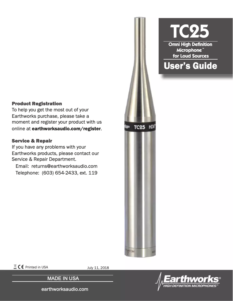Page 1 of the manual User Manual Earthworks TC25