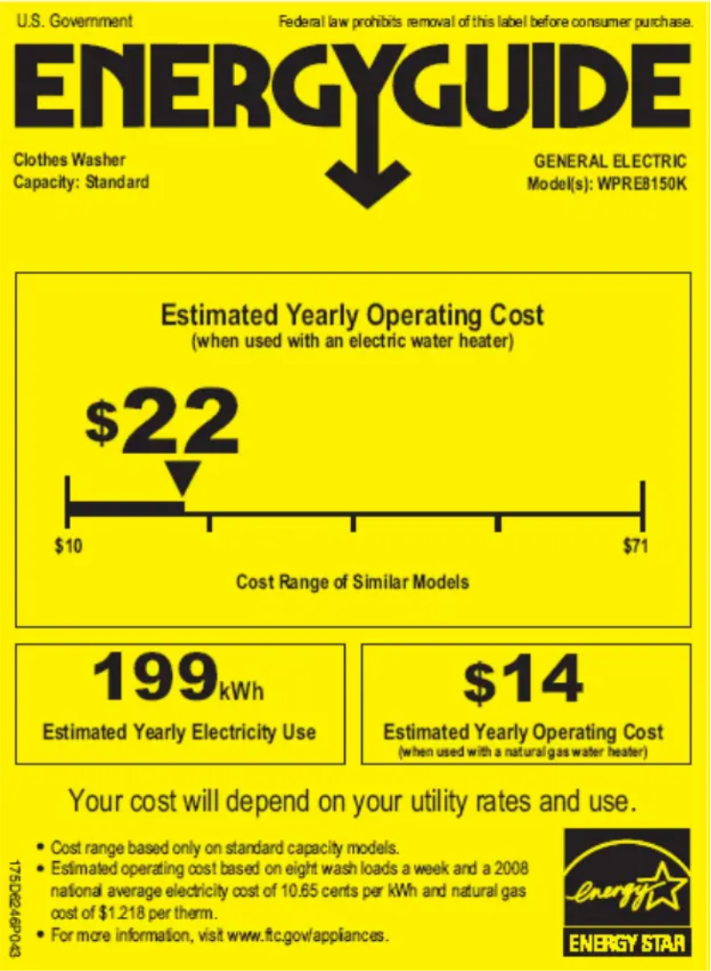 Page 1 de la notice Label énergétique GE Profile WPRE8150KWT