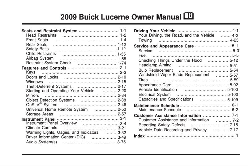Página 1 del manual Manual de usuario Buick Lucerne (2009)
